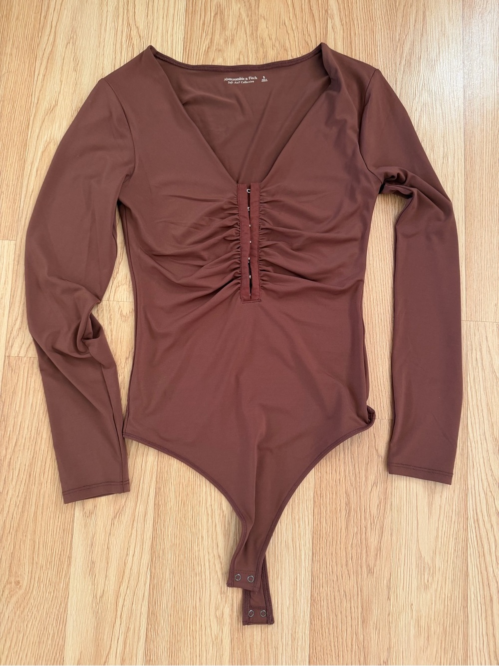Abercrombie & Fitch Brown Long-Sleeve Ruched Bodysuit